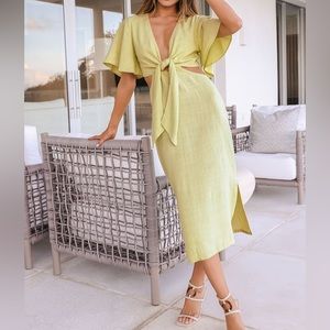 Lulu’s Summer Journey Light Green Linen Midi Dress